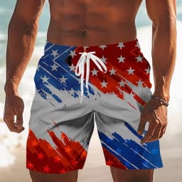 Hot Selling Top Grade Flag Print Hawaiian Board Shorts, Men Casual Beach Shorts for Holiday & Summer Seaside Wear Daily Leisure