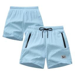 Men's Bubble Grid Swim Trunks Coconut Tree Print Casual Elastic Waist Drawstring Quick Dry Beach Shorts With Zipper Pockets