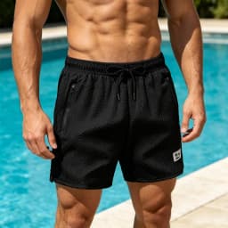 Men's Bubble Grid Swim Trunks Coconut Tree Print Casual Elastic Waist Drawstring Quick Dry Beach Shorts With Zipper Pockets