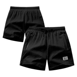 Men's Bubble Grid Swim Trunks Coconut Tree Print Casual Elastic Waist Drawstring Quick Dry Beach Shorts With Zipper Pockets