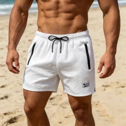 Men's Bubble Grid Swim Trunks Coconut Tree Print Casual Elastic Waist Drawstring Quick Dry Beach Shorts With Zipper Pockets