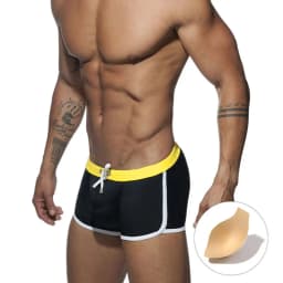 Cross-border men's color matching boxer swimming trunks with cup size simple boxer swimming trunks beach UHX246-1