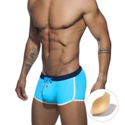 Cross-border men's color matching boxer swimming trunks with cup size simple boxer swimming trunks beach UHX246-1