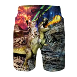 Fun Dinosaur and Cat Pattern Beach Shorts, Men's 3D Printed Animal Surfboard Shorts, Hawaiian Swim Trunks, Summer Shorts