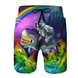 Fun Dinosaur and Cat Pattern Beach Shorts, Men's 3D Printed Animal Surfboard Shorts, Hawaiian Swim Trunks, Summer Shorts