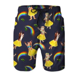 Fun Dinosaur and Cat Pattern Beach Shorts, Men's 3D Printed Animal Surfboard Shorts, Hawaiian Swim Trunks, Summer Shorts