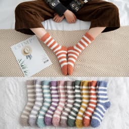 Socks Women Striped Fluffy Coral Velvet Thick Warm Winter Socks Girls Indoor Floor Towel Sock Breathable Woman Cute Soks Meias