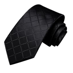 Black Solid Plaid Silk Wedding Tie For Men Handky Cufflink Gift Mens Necktie Fashion Design Business Party Dropshiping Hi-Tie