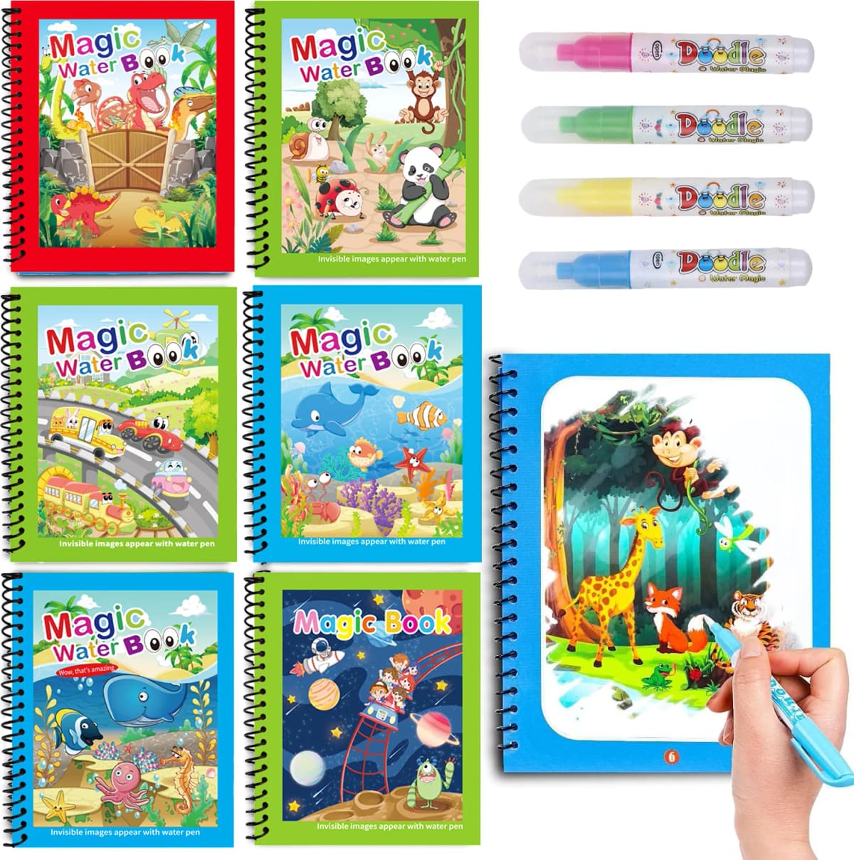 1pc Reusable Water Drawing Book Magic Water Book Mess-Free Magic Painting Pad with Refillable Water Pen Learning Education Toy