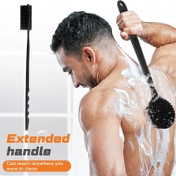 A four-piece bath brush set that can be used for back, face, body and head massage.