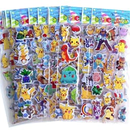 12pcs Cartoon Pokemon Pikachu Sticker Kawaii Cute Anime Waterproof Dimensional 3D Stikers Puffy Bulk Book Stickers Toy Gift