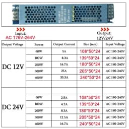 Ultra Thin 12V/24V LED Power Supply Adapter 60W 100W 200W 300W 400W Lighting Transformer 5A 12A LED Strip Switch Driver Lamp