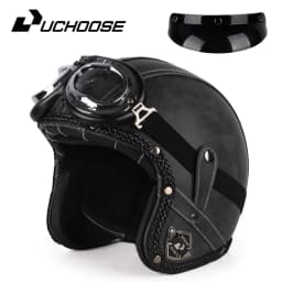 UCHOOSE Retro Motorcycle Helmet PU Leather Open Face 3/4 Chopper Bicycle Helmets Classic Casco Moto Vintage