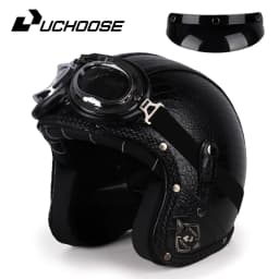 UCHOOSE Retro Motorcycle Helmet PU Leather Open Face 3/4 Chopper Bicycle Helmets Classic Casco Moto Vintage