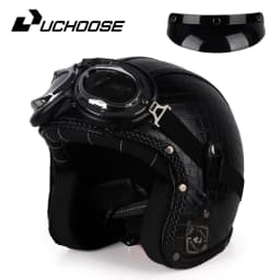 UCHOOSE Retro Motorcycle Helmet PU Leather Open Face 3/4 Chopper Bicycle Helmets Classic Casco Moto Vintage