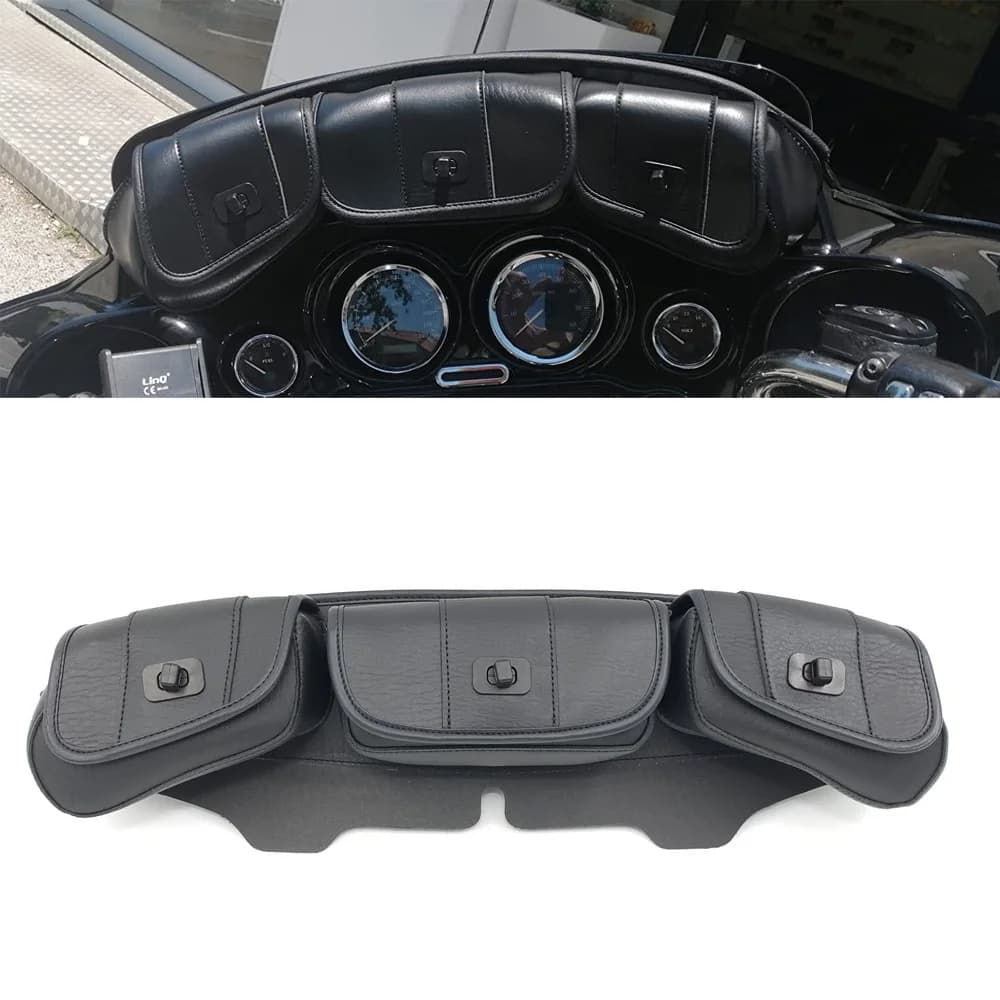 Motorcycle 3-Pocket Windshield Batwing Fairing Pouch Bag For Harley Electra Street Glide Touring 1996-2013