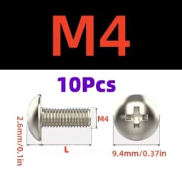 10Pcs 304 Stainless Steel Phillips Big Truss Head Screws M4 M5 M6 Mushroom Flat Head for Motorcycle/Scooter/ATV Plastic Covers