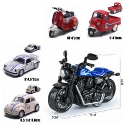 New Alloy Pullback Car 1:43 Retro Style Three Wheeled Vehicle Model Cartoon Design Door Can Open Sports Car Model