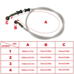 800mm/1000mm/1100mm/1200mm Motorcycle Brake Hose Kit - Stainless Steel Braided Hydraulic Brake Line for Universal Fitment