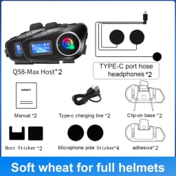 Q58 Max Motorcycle Helmet Bluetooth Intercom Supports Multi-Scene Mixed Music Sharing Intercom Distance 500 Meters