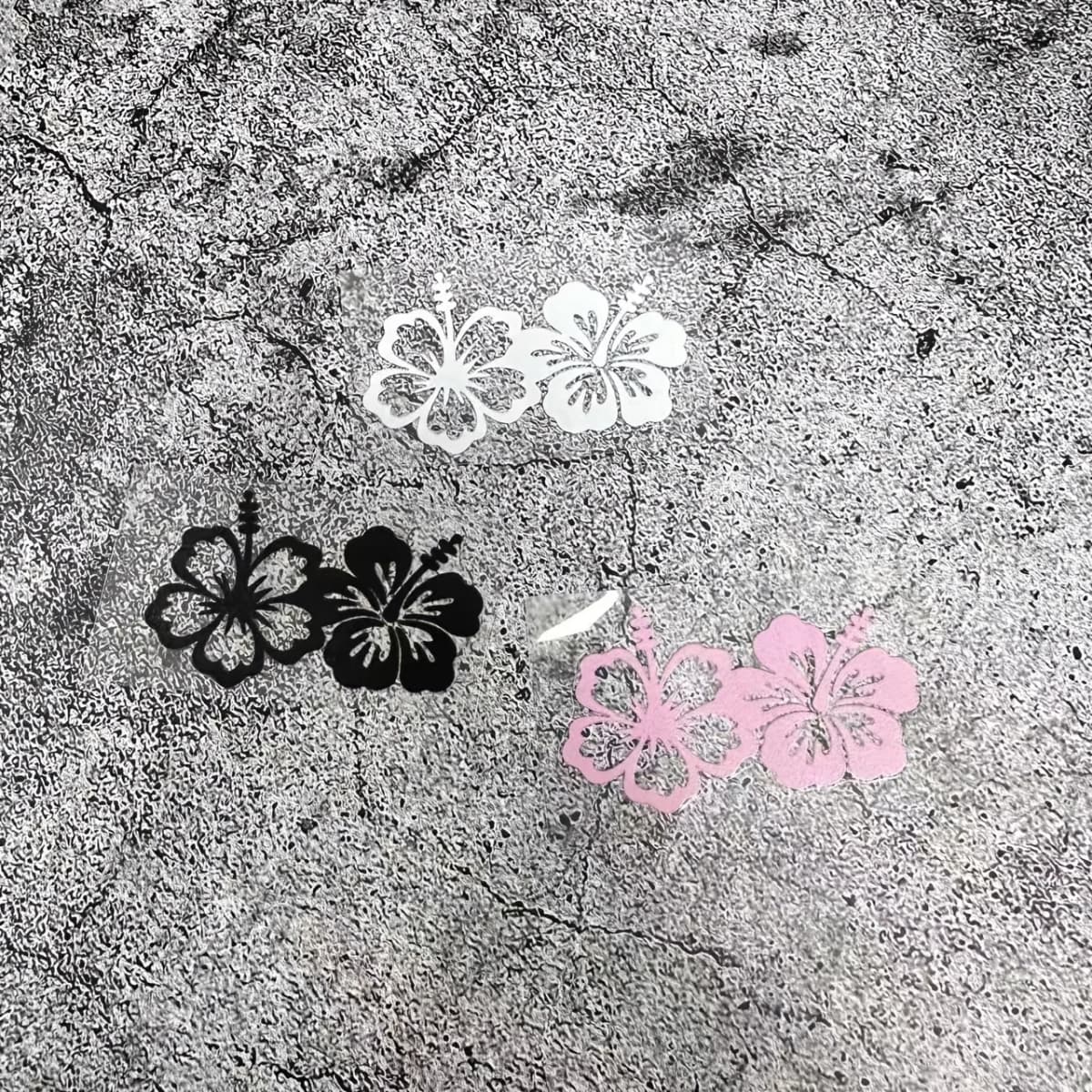 Pair of Hibiscus Flower Stickers Black White Pink Waterproof Vinyl Decals