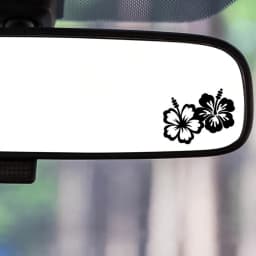 Pair of Hibiscus Flower Stickers Black White Pink Waterproof Vinyl Decals