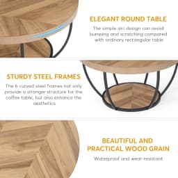 Tribesigns 31.7" Round Coffee Table, Industrial 2-Tier Circle Coffee Table with Storage Shelves, Modern Wooden Sofa Side Table