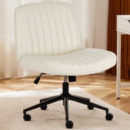 JHK Armless Cross Office Chairs with Wheels PU Leather Swivel Living Room Desk Chair Height Adjustable Support Seat Furniture