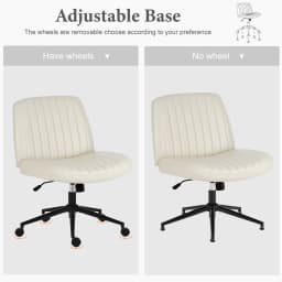 JHK Armless Cross Office Chairs with Wheels PU Leather Swivel Living Room Desk Chair Height Adjustable Support Seat Furniture