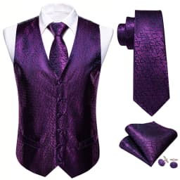 Lilac Purple Violet Lavender Silk Men Vest Tie Hanky Cufflinks Set Woven Waistcoat Sleeveless Jacket Wedding Business Barry.Wang