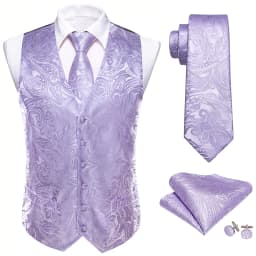 Lilac Purple Violet Lavender Silk Men Vest Tie Hanky Cufflinks Set Woven Waistcoat Sleeveless Jacket Wedding Business Barry.Wang