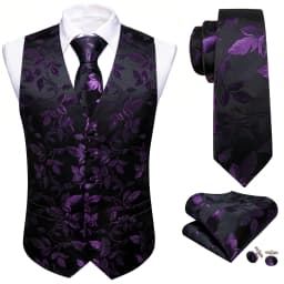 Lilac Purple Violet Lavender Silk Men Vest Tie Hanky Cufflinks Set Woven Waistcoat Sleeveless Jacket Wedding Business Barry.Wang