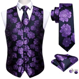 Lilac Purple Violet Lavender Silk Men Vest Tie Hanky Cufflinks Set Woven Waistcoat Sleeveless Jacket Wedding Business Barry.Wang