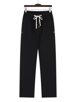 Men's Linen Drawstring Pants Casual Button Detail Elastic Waist Breathable Beach Vacation Daily Wear Straight Leg Trousers for M
