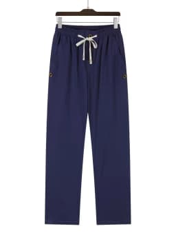 Men's Linen Drawstring Pants Casual Button Detail Elastic Waist Breathable Beach Vacation Daily Wear Straight Leg Trousers for M