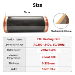 MINCO HEAT 240w/m2 New Graphene PTC Heating Film Infrared AC200~240V about 60C Warm Floor Heating Mat