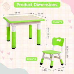 Kids Table and 4 Chairs Set, Height Adjustable Children Table and Chair Set ,Graffiti Top & Non-Slip Legs for Classroom & Home