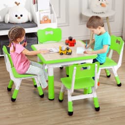 Kids Table and 4 Chairs Set, Height Adjustable Children Table and Chair Set ,Graffiti Top & Non-Slip Legs for Classroom & Home
