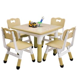 Kids Table and 4 Chairs Set, Height Adjustable Children Table and Chair Set ,Graffiti Top & Non-Slip Legs for Classroom & Home