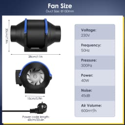 4/6 inch Inline Pipe Fan Duct Fan 100/150mm Variable Speed Air Ventilation Extractor Duct Fan for Kitchen,Bathroom,Toilet,Wall