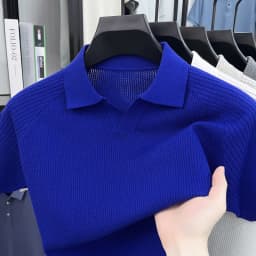 Flip Collar Seagull Collar Vintage Style Polo Shirt Men's Short Sleeved Knitted Breathable Summer Casual Versatile Top