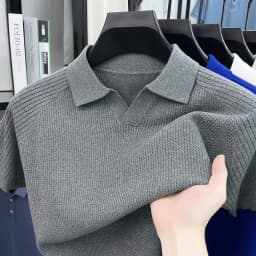 Flip Collar Seagull Collar Vintage Style Polo Shirt Men's Short Sleeved Knitted Breathable Summer Casual Versatile Top