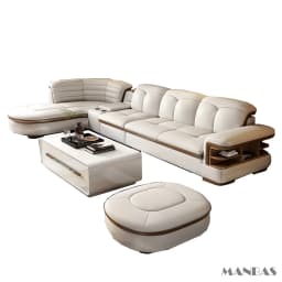 Luxury L-Shaped Genuine Leather Sectional Sofa Sets with USB, Bluetooth Speaker - Linlamlim Living Room Italian Leather Couches