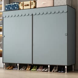 Waterproof Double Rod Non - Woven Storage: Durable, Minimalist Fabric Wardrobe with Ample Space & High Practicality