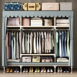 Waterproof Double Rod Non - Woven Storage: Durable, Minimalist Fabric Wardrobe with Ample Space & High Practicality