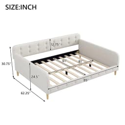 Queen Upholstered Daybed Button Tufted Sofa Bed Frame Wood Slats Living Room Guest Room Easy Assembly Customized