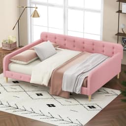Queen Upholstered Daybed Button Tufted Sofa Bed Frame Wood Slats Living Room Guest Room Easy Assembly Customized