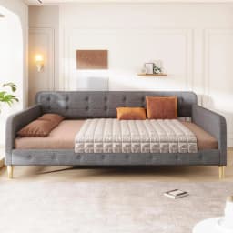 Queen Upholstered Daybed Button Tufted Sofa Bed Frame Wood Slats Living Room Guest Room Easy Assembly Customized