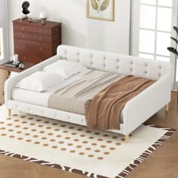 Queen Upholstered Daybed Button Tufted Sofa Bed Frame Wood Slats Living Room Guest Room Easy Assembly Customized