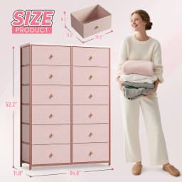 EnHomee Dresser With 12 Drawers, Tall Dressers For Bedroom With Wood Top Metal Frame, Chest Of Drawers For Living Room, Closets,